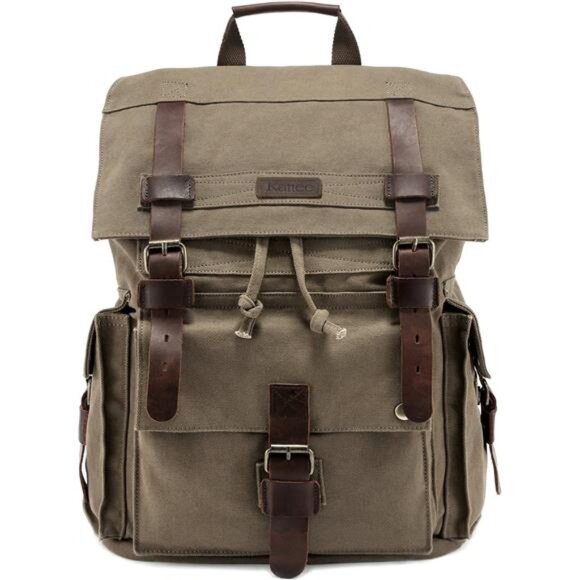Other - Men’s Leather Canvas Backpack Large Bag Green